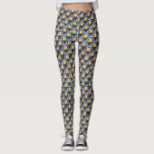 Leggings Blue & Amber Abstract Geometric Grid Pattern 1310 (Devant)