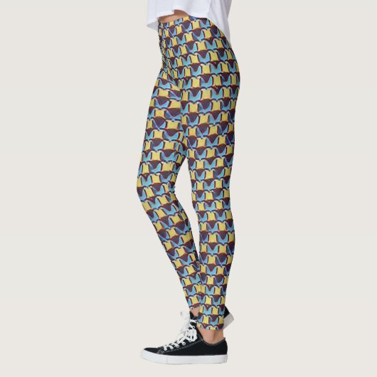 Leggings Blue & Amber Abstract Geometric Grid Pattern 1310 (Gauche)