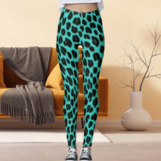 Leggings Blue And Black Spots Pattern Safari Leopard Print
