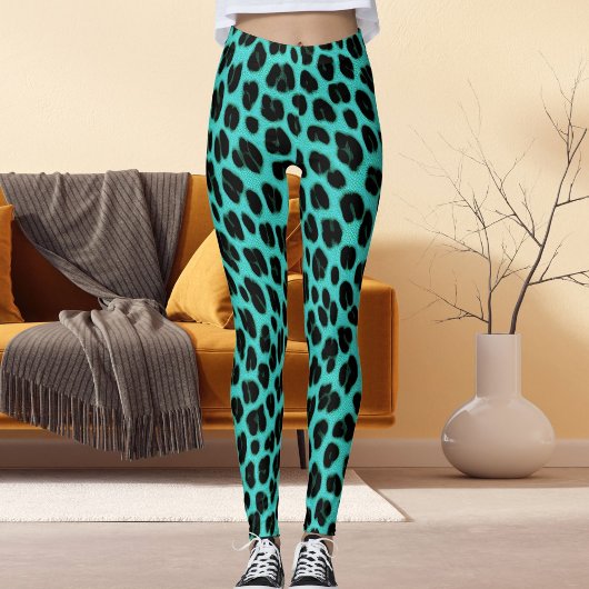 Leggings Blue And Black Spots Pattern Safari Leopard Print