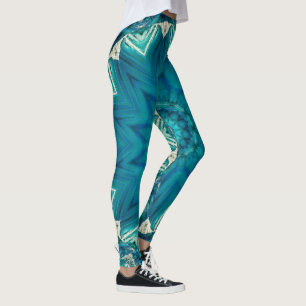 Leggings Blue Aqua Mandala Rosette Retro Hippie