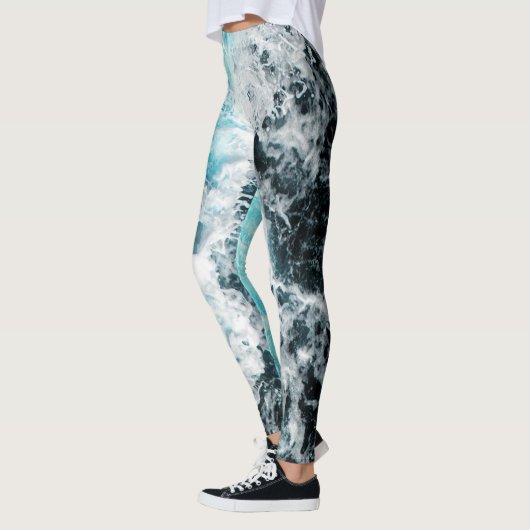 Leggings Blue Black Ocean Waves Hawaii (Gauche)