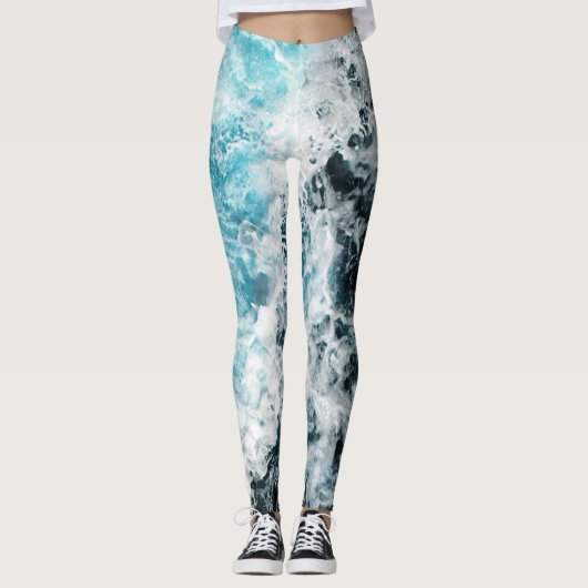 Leggings Blue Black Ocean Waves Hawaii (Devant)