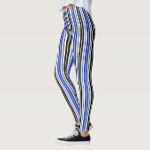 Leggings Blue Black White Stripes Pattern Design  (Gauche)