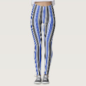 Leggings Blue Black White Stripes Pattern Design  (Devant)