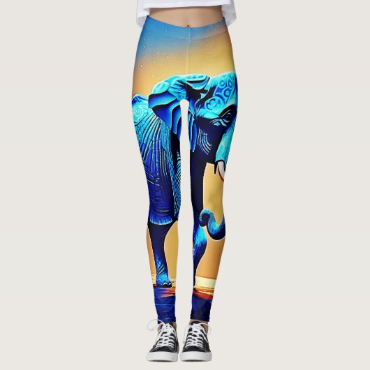 Leggings Blue Elephant Glow Design (Devant)