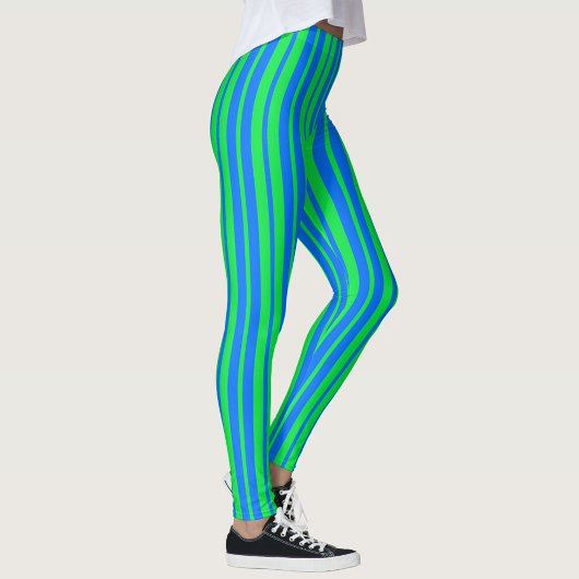 Leggings Blue Green Stylish Stripes Pattern Design 