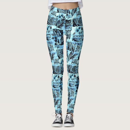 Leggings Blue Hawaiian Print Aloha Spirit (Devant)
