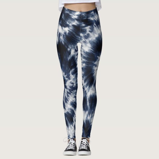 Leggings Blue Indigo Tie Dye Shibori Boho Motif (Devant)