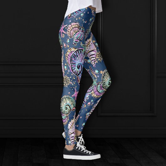 Leggings Blue Luxe sous-marin | Coquillages d'or Pastel