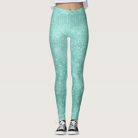 Leggings Blue Ocean Beach Aqua Diamond métallique brillant (Devant)