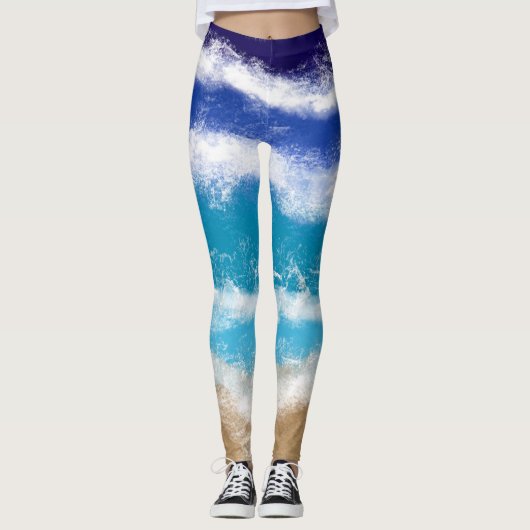 Leggings Blue Ocean Waves et Sandy Beach (Devant)