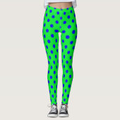 Leggings Blue On Green Polka Dots Pattern Design (Devant)