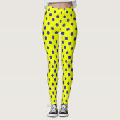 Leggings Blue On Yellow Polka Dots Pattern Design  (Devant)