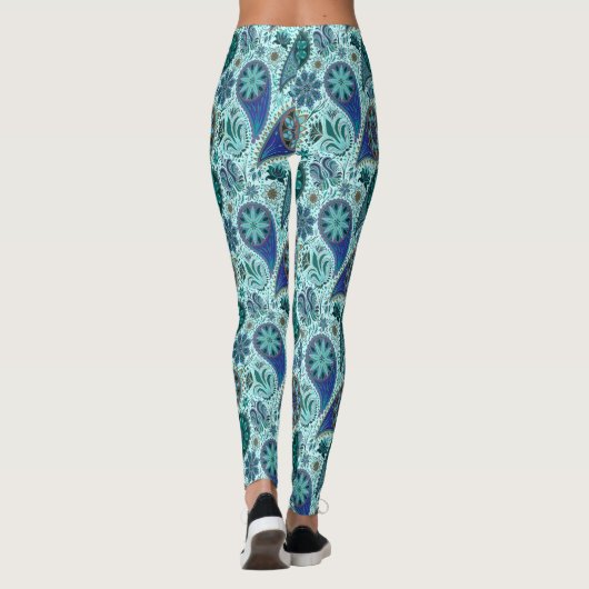 Leggings Blue Ornate Paisley Pattern (Dos)