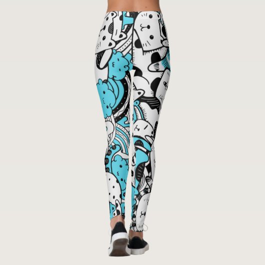 Leggings Blue Psychedelic Chat Kitten Illustration Abstrait (Dos)