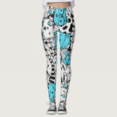 Leggings Blue Psychedelic Chat Kitten Illustration Abstrait (Devant)
