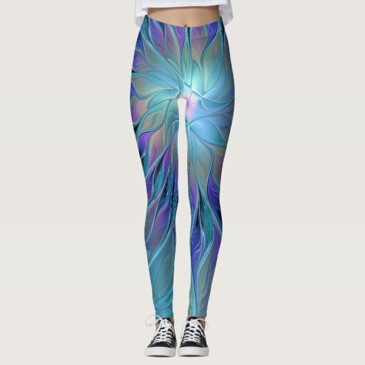 Leggings Blue Purple Flower Dream Abstrait Fractal Art (Devant)