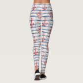 Leggings Blue Red Anchors Floral Stripes Beach  (Dos)
