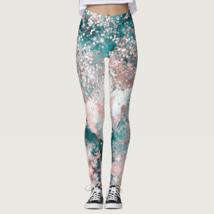Leggings Blue Turquoise Galaxy Rose Parties scintillant Élé