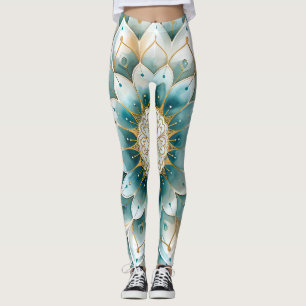 Leggings Blue Turquoise Gold Floral Mandala
