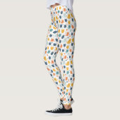 Leggings Blue Yellow Orange Kawaii Whimsical Cat Pattern (Gauche)