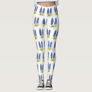 Leggings Bluebonnets Texas Flowers Fleur sauvage Aquarelle