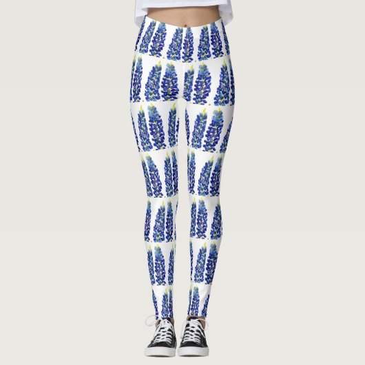 Leggings Bluebonnets Texas Flowers Fleur sauvage Aquarelle (Devant)