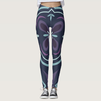 Leggings blueish floral tiling pattern