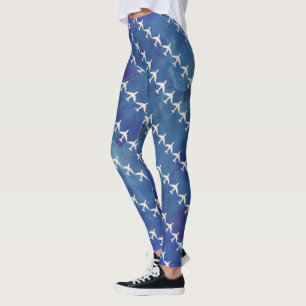 Leggings bluish watercolor with airplanes pattern