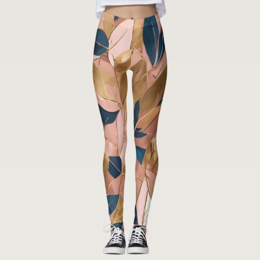 Leggings Blush Pink Gold Boho Collection Feuille populaire (Devant)