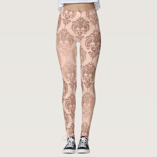 Leggings Blush Rose Gold Damask Moderne Glamour (Devant)