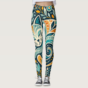 Leggings Bohème Chat et Motif Floral