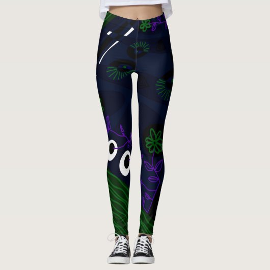 Leggings Bohème Chintz Illustration Marine Vert pourpre (Devant)