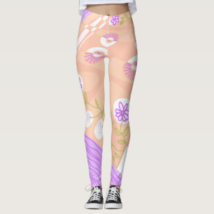 Leggings Bohême Chintz Illustration Saumon Lilac Olive