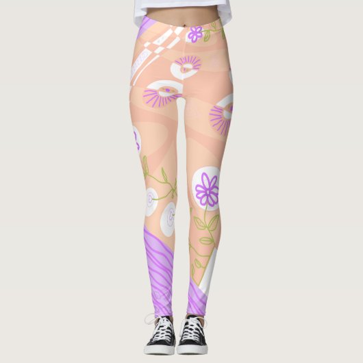 Leggings Bohême Chintz Illustration Saumon Lilac Olive (Devant)