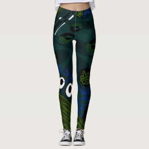 Leggings Bohème Chintz Illustration Turquoise Vert Bleu