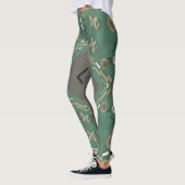 Leggings Bohème Chintz Illustration Vert Champignons Blanc (Gauche)