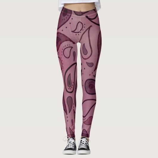 LEGGINGS BOHEMIAN BOHO PINK PAISLEY YOGA PANTS (Devant)