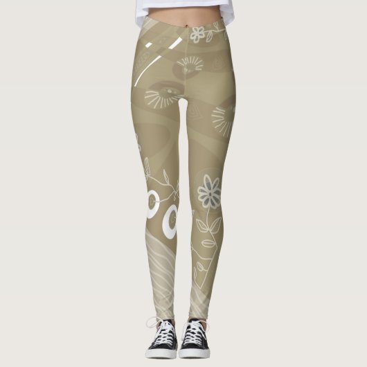 Leggings Bohemian Chintz Illustration Dusty Neutral Brown (Devant)