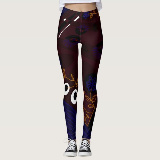 Leggings Bohemian Chintz Illustration Maroon Indigo Orange (Devant)