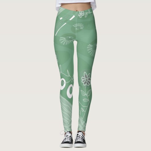 Leggings Bohemian Chintz Illustration Sage Green (Devant)