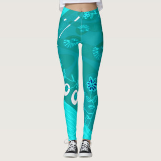 Leggings Bohemian Chintz Illustration Turquoise 1