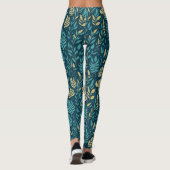 Leggings Boho bleu marine jaune feuillage botanique verdure (Dos)