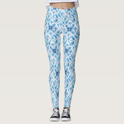 Leggings Boho Blue White Floral (Devant)
