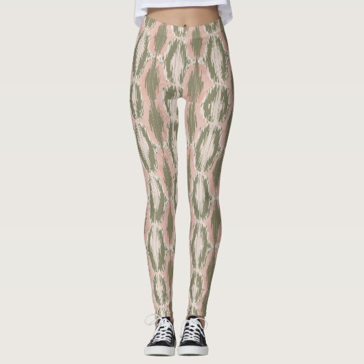 Leggings Boho Blush Rose Motif Ikat Olive (Devant)