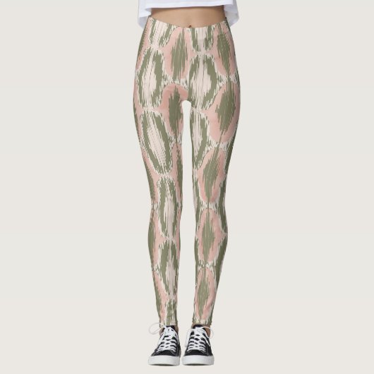 Leggings Boho Blush Rose Motif Ikat Olive (Devant)