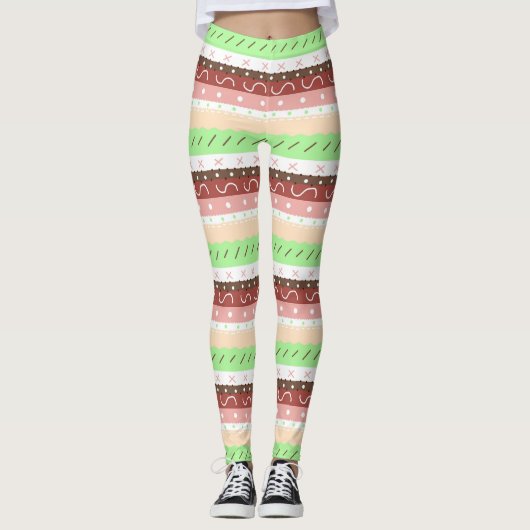 Leggings Boho Brown, Bourgogne, vert et mauve Whimsical (Devant)