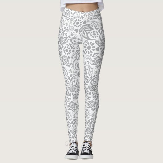 Leggings Boho Chic Grey Blanc Stylish Gitan Motif (Devant)