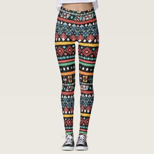 Leggings Boho ethnique : impression de pixels géométriques (Devant)